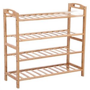 Étagère à chaussures moderne en bambou 100% à 4 niveaux avec poignée pour salon et usage extérieur - Product Image 4