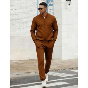 Men's Tracksuit 2 Piece Set Full Zip Waffle Knit Casual <b>Jogging</b> <b>Suit</b> Autumn Breathable Outfit - Product Image 3