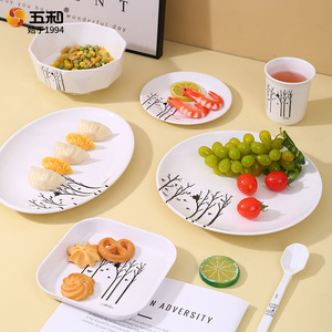 Five Harmony Melamine Tableware Set Oval <b>Plates</b> Bowls Dishes Creative Design For Daily Use - Product Image 1