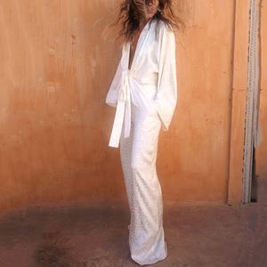 <span class=keywords><strong>Mono</strong></span> con cuello en V y estampado de leopardo para mujer, pantalones largos, <span class=keywords><strong>mono</strong></span> de manga larga, <span class=keywords><strong>Kimono</strong></span>, Burnout de seda - Product Image 2