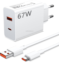 Enchufe DE LA UE portátil USB A y Tipo C 67W Cargador súper rápido con cable tipo C 6A para Redmi Xiaomi USB C PD Carga de teléfono celular