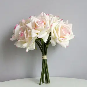 5 heads bridal bouquet High quality Curling latex Rose Flower Real Touch artificial flower Wedding Holding Decorative