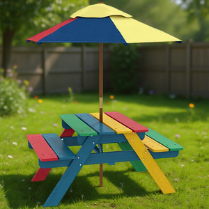 Mesa de Picnic Infantil de Madera Cuadrada para 4 Personas con Sombrilla, Muebles Infantiles para Exteriores - Product Image 2