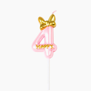 Velas de Cumpleaños con Números del 0 al 9, Diseño de Lazo Rosa, Blanco y Dorado, Adornos para Pasteles de Parafina - Product Image 5