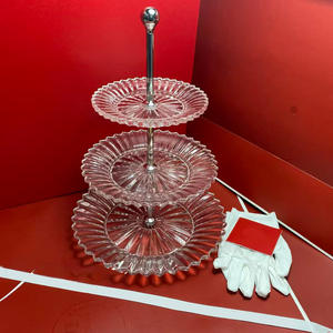 Plato de Postre de Diseño Moderno para Bodas, Soporte de Pastelería de Cristal de Alta Gama de 3 Niveles, Mille Nuits - Product Image 1