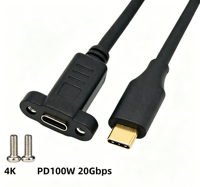 Cable de Datos USB 3.1 con Función Completa, Chapado en Oro, Tipo C Macho a USB Tipo C Hembra, Montaje en Panel