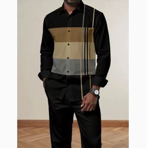 <span class=keywords><strong>Chemise</strong></span> et <span class=keywords><strong>pantalon</strong></span> pour <span class=keywords><strong>homme</strong></span>, décontractés, à manches longues, imprimés numériques 3D, anti-boulochage, en tissu popeline de polyester à pois, col rabattu, 180g - Product Image 2