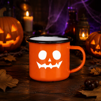 Mug en émail rétro éco-responsable pour Halloween, à thème citrouille et fantôme, tasse à café avec design personnalisable et couvercle
