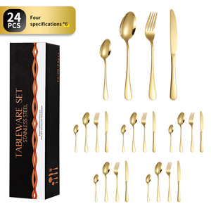 Juego de cubiertos de acero inoxidable de 24 piezas, 6 juegos de 4 piezas de cuchillo, tenedor y cuchara, vajilla para catering y regalos - Product Image 4