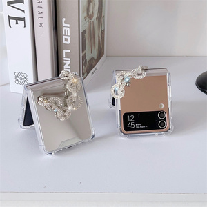 <strong>For</strong> Samsung Galaxy Z Flip 5 4 3 Luxury Women Bling Glitter <strong>Mirror</strong> Phone <strong>Case</strong> with Diamond Crystal Chain Strap - Product Image 4