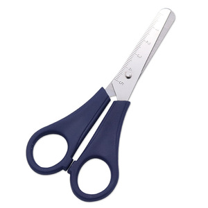 Ciseaux en acier inoxydable Yangjiang 130 mm, lame droite, manche bleu portable, pour la découpe de papier, l'artisanat, l'utilisation scolaire - Product Image 3