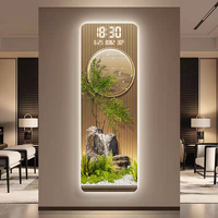 Lukisan Dinding LED Lanskap Rusa Aliran Air Modern untuk Pintu Masuk Lobi Hotel Kantor Jam Digital Kristal Mewah