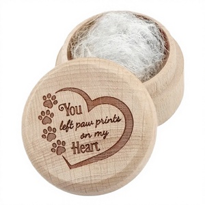 Handmade Wooden Circle Pet Hair <b>Keepsake</b> <b>Box</b> With Paw Prints Heart Design For Dogs - Product Image 2