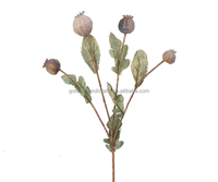 Bunga Poppy Sutra Buatan 4 Kepala dengan Buah Poppy, Dekorasi Natal, Tahun Baru, Halloween
