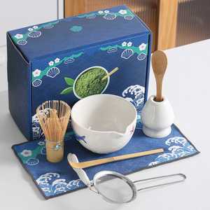 Juego de Té Matcha Japonés de Estilo Chino, Diseño Nuevo, Pintado a Mano, con Batidor de Cerámica, Soporte y Cuchara de Bambú - Product Image 1