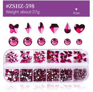 Yantuo, nuevo diseño, 12 rejillas, cristales de respaldo plano, puntas de bricolaje 3D, gemas de uñas brillantes, piedra de vidrio de tamaño mixto - Product Image 4