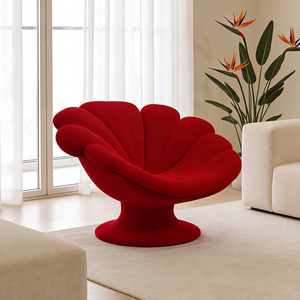 Fauteuil moderne avec accent pétales de fleurs rouges, fauteuil en velours de luxe de style nordique en forme de coquille, siège lounge design pour salon - Product Image 2