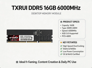 TXRUI DDR5 16GB 6000MHz Desktop <b>RAM</b> DIMM-PCS-48000-XMP Black With Blue LED Lighting - Product Image 6