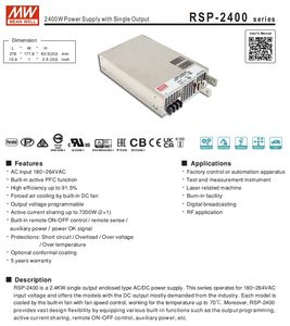 Meanwell RSP-2400-48 2400W 48V, catu daya beralih frekuensi tinggi <span class=keywords><strong>Remote</strong></span> On-Off kendali jarak jauh 50A - Product Image 4