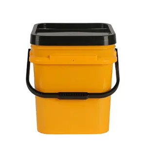 Seau en plastique de qualité alimentaire 4 gallons 5 gallons, seaux carrés en plastique avec couvercles et poignées à vendre