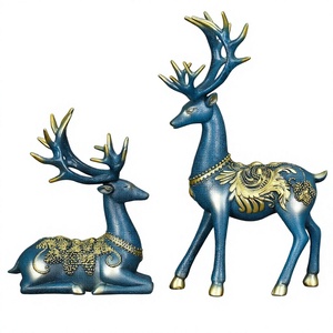Figurine de cerf en résine bleu or, ornement animal sculpté, statue d'art populaire pour la décoration du salon, du meuble TV ou de l'entrée - Product Image 2