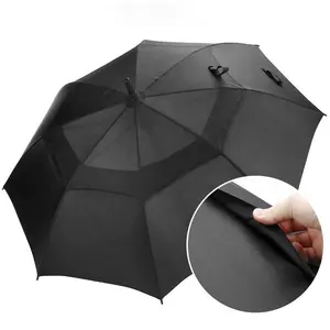 Şemsiye toptan özel Logo büyük çift gölgelik havalandırmalı rüzgar geçirmez şemsiye otomatik açık düz Golf şemsiyesi