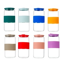 Gobelet en verre Mason Jar de 20 oz style Ins avec manchon de protection en silicone, couvercle et paille en verre pour jus, soda, cola, café glacé