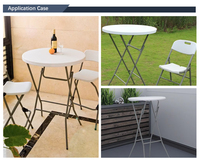 Table de salle à manger/de bar moderne pliable, hauteur 110 cm, plateau en plastique HDPE blanc, structure en acier, légère, durable, imperméable, pour extérieur, hôtel