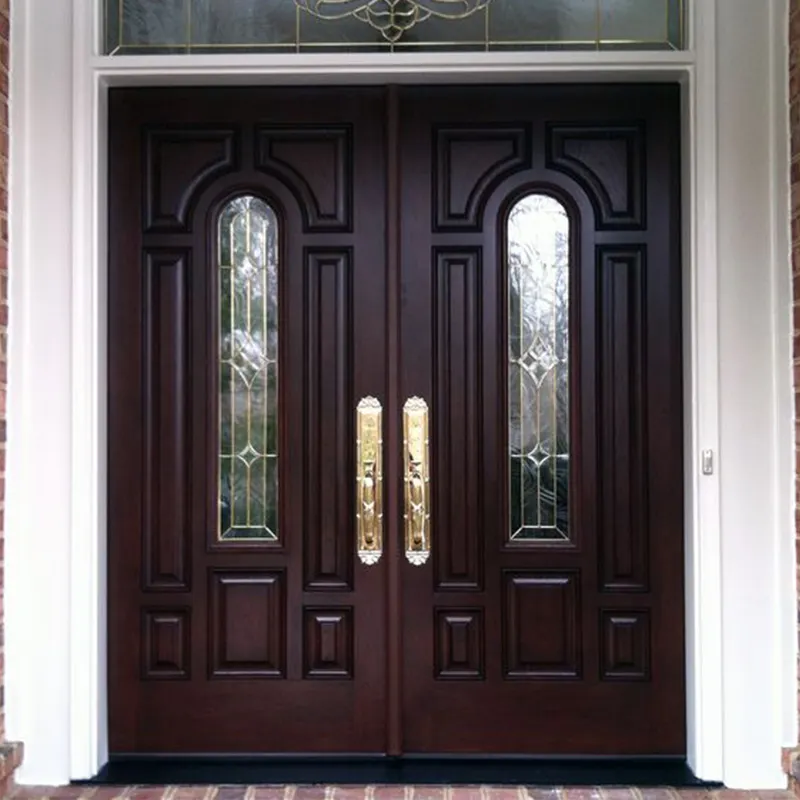 Seeyesdoor portes d'entrée extérieure en bois massif Double acajou de Style américain