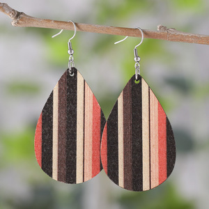 Boucles d'oreilles en bois Vintage rayé en forme de goutte Double face pendentif boucles d'oreilles pour femmes Uionen 925 - Product Image 1