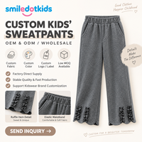 Smiledotkids Pantalons de survêtement personnalisés pour enfants, gris, avec ourlet à volants, taille élastique douce, OEM ODM, faible MOQ, vente en gros directe d'usine