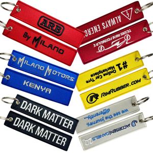 New Product Ideas 2024 Embroidered Fashion Logo Design Letters Chain <b>Custom</b> Fabric Embroidery Jet <b>Key</b> Tags Bank Keychain - Product Image 1