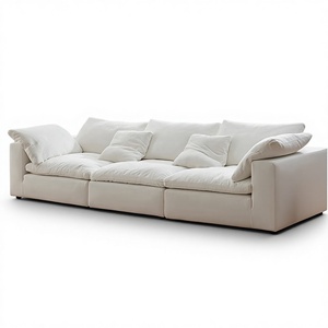 Divano Cloud Monoposto Best-Seller, Stile Minimalista Accogliente in Tessuto Cotone-Lino Color Crema, Completamente Sfoderabile e Lavabile per Soggiorno - Product Image 1