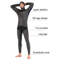 DIVESTAR Wetsuit Spearfishing Berkualitas Tinggi 3mm Neoprene Hitam Kulit Halus Tahan Air dengan Logo Depan untuk Pria