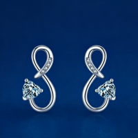 Boucles d'oreilles clous en argent sterling 925 avec cœur infini et zircon cubique, design délicat symbole d'amour, bijoux fins pour détaillants