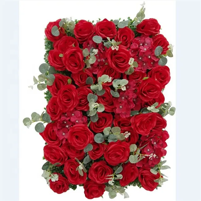 L-027 Cheap Silk Flower Wall Red Rose 3D Artificial Silk Rose Flower Wall Wedding Flower Wall Backdrop For Wedding