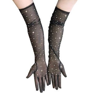 Gants en dentelle glamour pour femmes KAIXI, longs, en résille, pour l'<span class=keywords><strong>été</strong></span>, protection solaire, plage, manches longues, <span class=keywords><strong>mitaines</strong></span> brillantes en cristal creux - Product Image 4