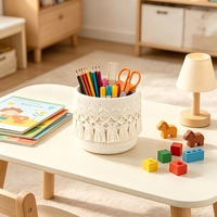 Panier de rangement rond tressé à pompons, best-seller, organisateur de bureau pour cosmétiques et pinceaux de maquillage