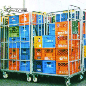 पाउडर लेपित फोल्डेबल गोदाम भंडारण धातु स्टील जाल तार रोल पिंजरे ट्रॉली - Product Image 2