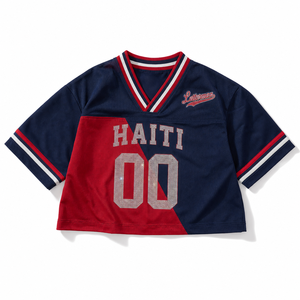 2026 Hot Sale Summer Print Haiti Full Customizable Heavy Rhinestone Women's <b>Crop</b> Jersey High Performance <b>Mesh</b> Uniform Support - Product Image 5