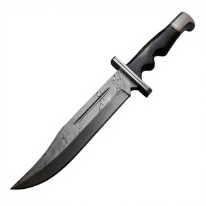 Cuchillo de caza de acero de Damasco con punta de gota, mango de cuerno de toro y funda, 13 pulgadas de longitud total, hoja personalizable para exteriores. - Product Image 1