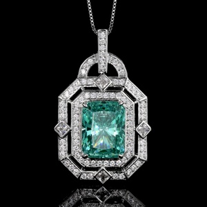 Trendy 12*16mm Imitation Ruby Jewelry Eco-friendly Jewelry Copper Geometric Square Double Halo Cubic Zirconia Pendant Necklace - Product Image 4