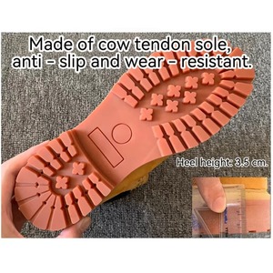 Yellow Waterproof Waxed Leather <b>Ankle</b> <b>Boots</b> Genuine Leather Chunky Heel Fashion Couple Design Breathable for Autumn Winter - Product Image 3