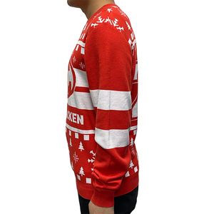 Suéter Feo de Punto Jacquard con Rayas Rojas y Blancas y Cuello Redondo para Otoño e Invierno, Venta al por Mayor de Fábrica, para Fiestas Navideñas - Product Image 3