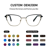 Montures de lunettes optiques unisexes pour étudiants, personnalisées, style œil de chat, semi-cerclées en métal, avec verres en PC, légères