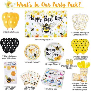 Assiettes et serviettes Bee Party - Fournitures de fête Happy Bee Day pour enfants, ensemble de vaisselle sur le thème des abeilles - Product Image 4