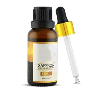 Sérum de safran naturel sans cruauté avec des flocons d'or pur 24K, Anti-âge, réduit les rides avec de l'acide hyaluronique et des antioxydants