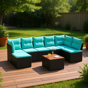 Set Divano da Esterno in Polyrattan Nero per 8 Persone con Cuscini, Design Contemporaneo Stile Moderno - Product Image 2