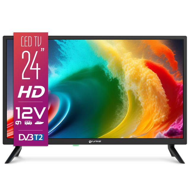 Grunkel 24" LED HDTV with for 720p HD DVB-T2 16:9 Aspect Ratio 12V Portable TV for Car Boat Camper