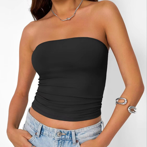 Áo crop <span class=keywords><strong>top</strong></span> nữ thời trang <span class=keywords><strong>2025</strong></span> không dây, kiểu bandeau, ngắn tay, lưng trần, basic, dễ thương, mùa hè - Product Image 4